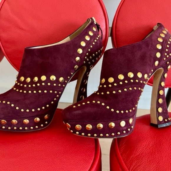 Miu Miu Shoes - MIU MIU suede studded ankle booties Sz 40 Killer prom heels